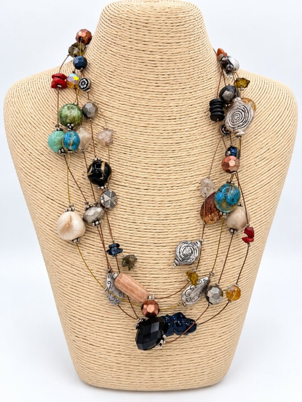 Ruby Z Multicolor Mixed Bead Multi Strand Boho Statement Necklace